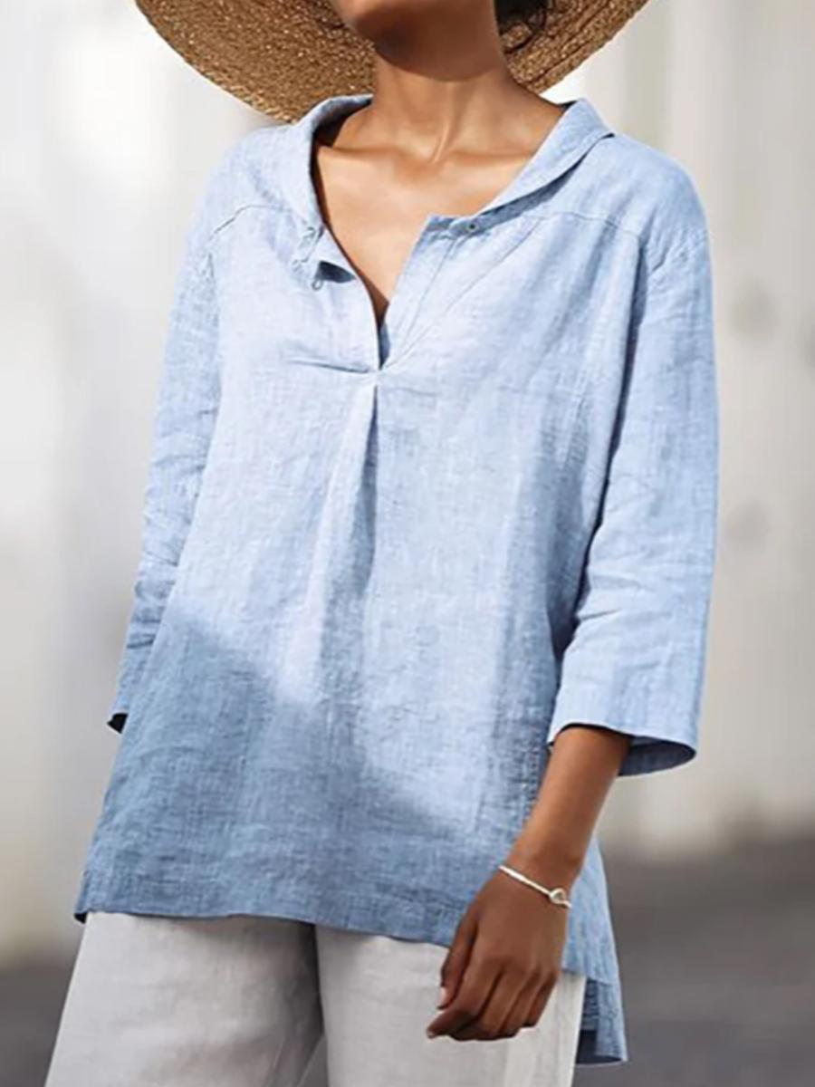 Women's Solid Color V-neck Casual Blouse