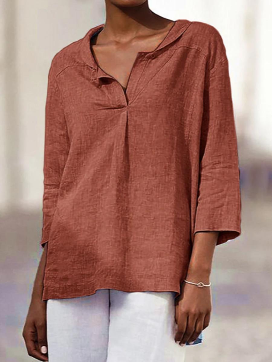 Women's Solid Color V-neck Casual Blouse