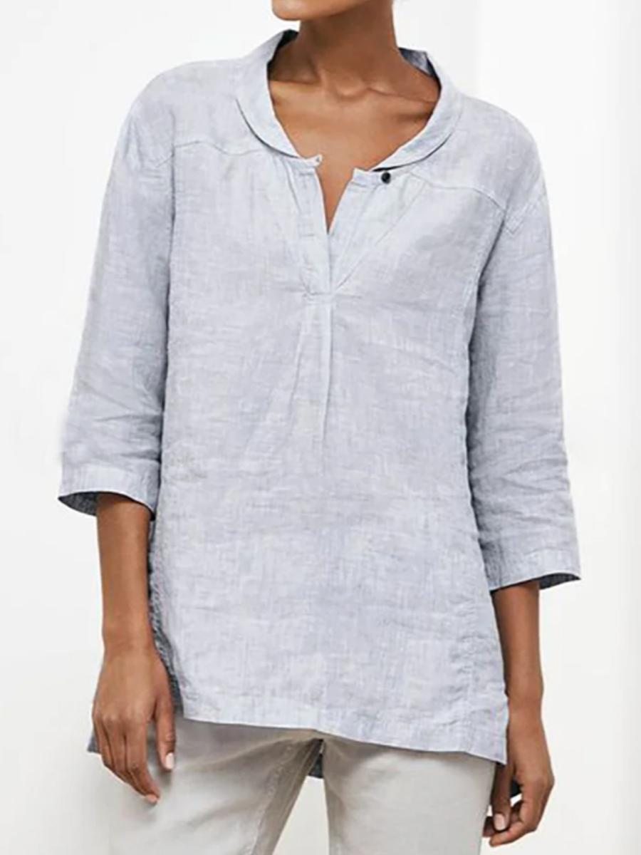 Women's Solid Color V-neck Casual Blouse