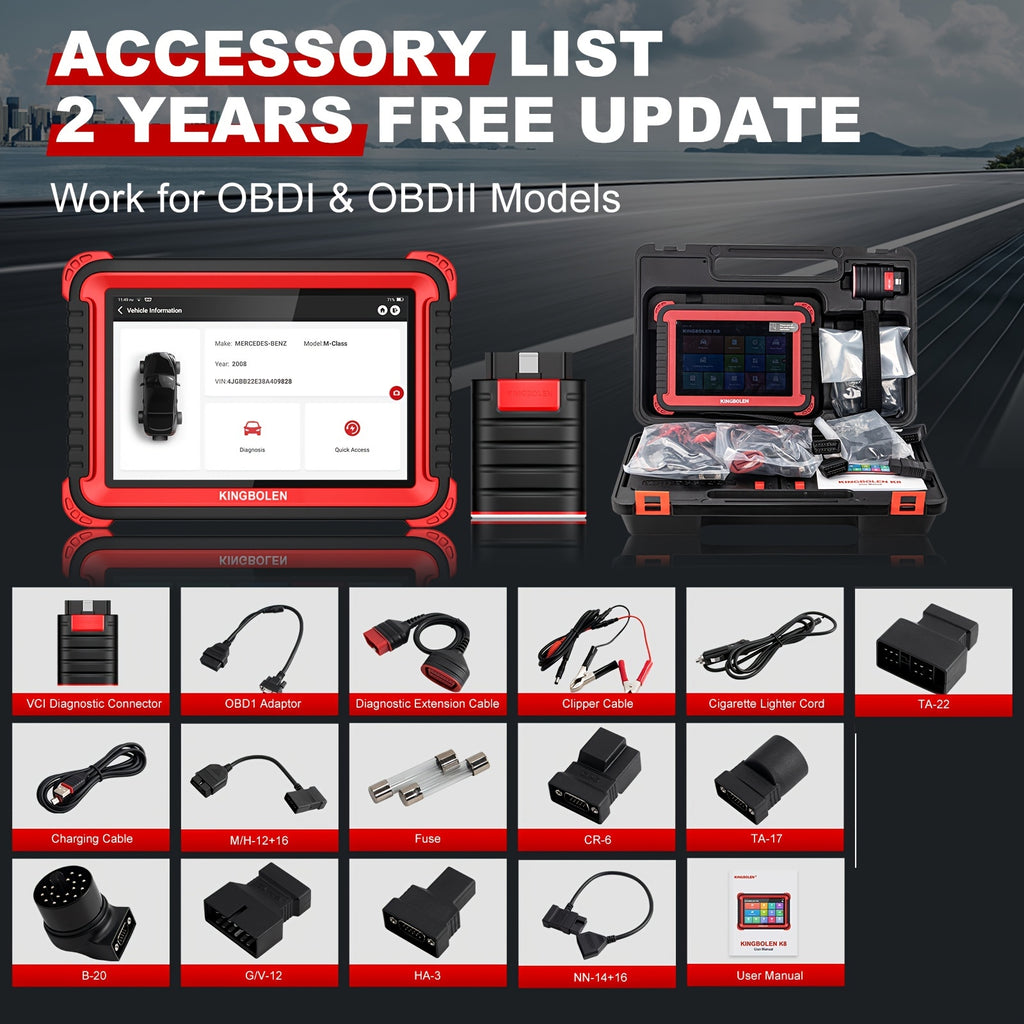 KINGBOLEN K8 Auto Full System Diagnostic Tools 28 Reset Function ECU Coding Bi-directionnal 2 Years Update OBD2 Scanner