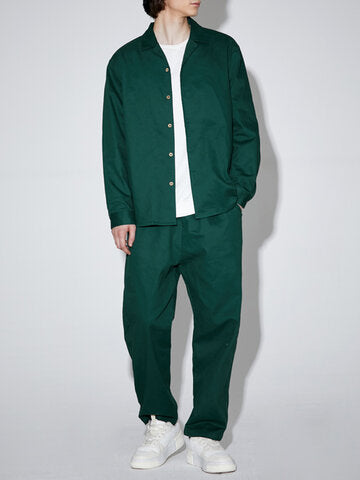 mens pure color revere collar shirts basics two pieces outfits with sweatpants
