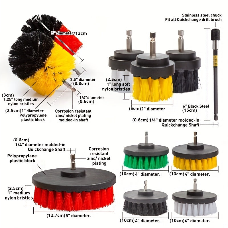 Drill Brush, Power Scrubber Cleaning Brush Extended Long Attachment Set All Purpose Drill Scrub Brushes Car Polishing Pad Kit (Not Included Drill)
