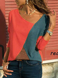 Asymmetric Neck  Patchwork  Contrast Stitching Sweatshirts