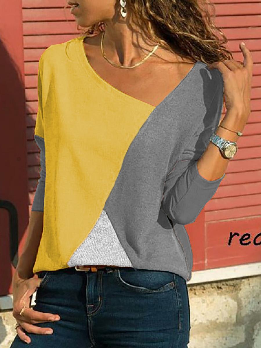 Asymmetric Neck  Patchwork  Contrast Stitching Sweatshirts