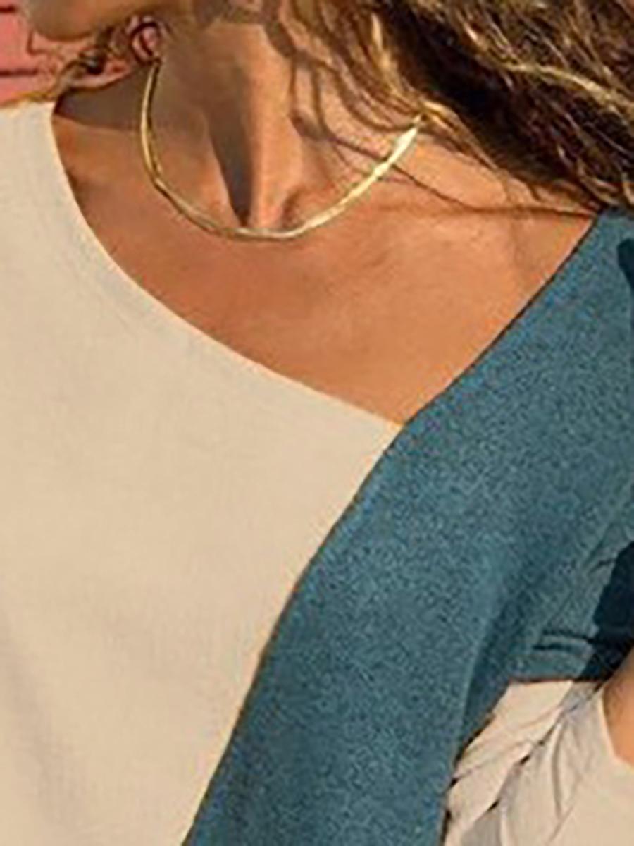 Asymmetric Neck  Patchwork  Contrast Stitching Sweatshirts