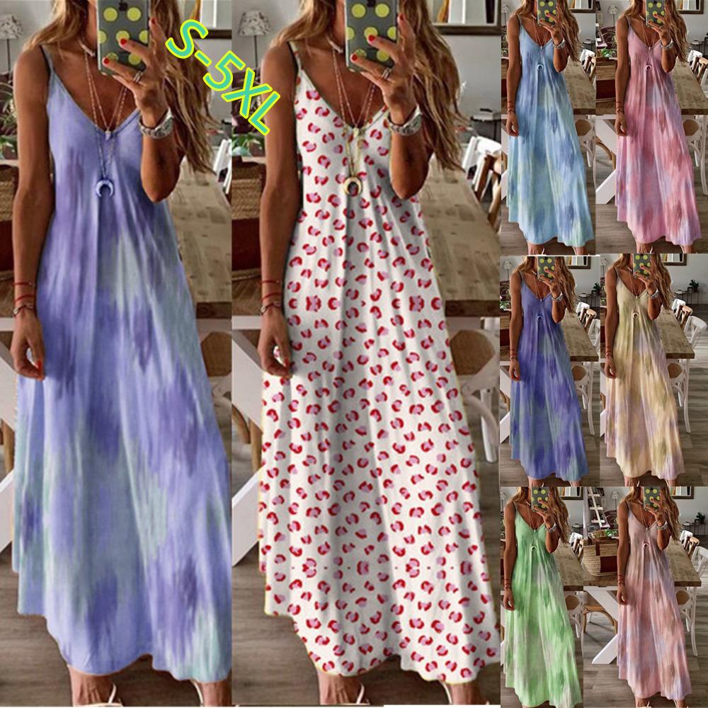 Sleeveless tie-dye printed long dress