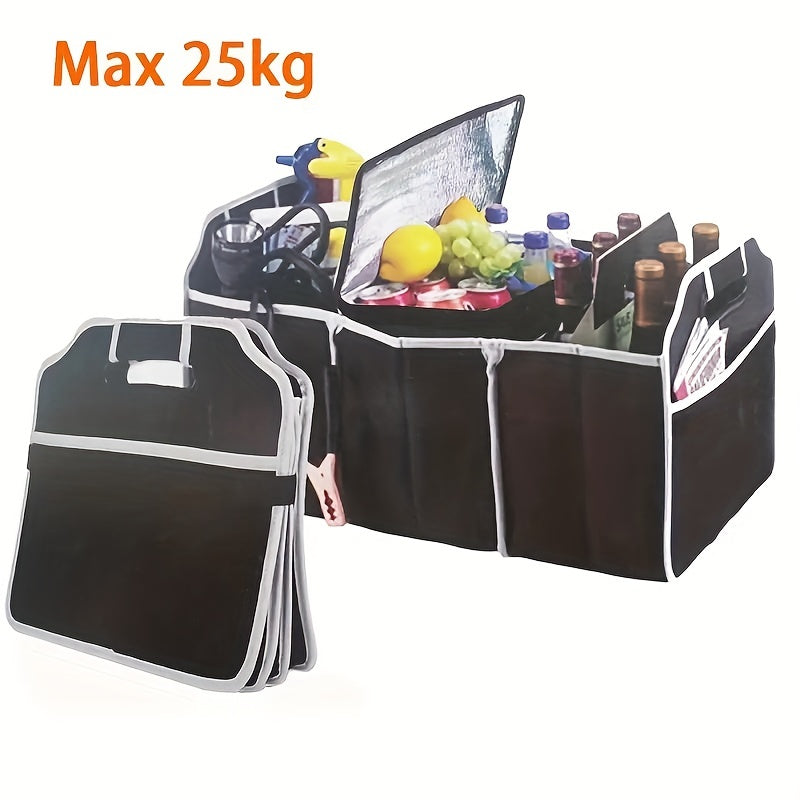 1pc Universal Car Trunk Organizer, Portable Foldable Waterproof Auto StoraBag With 3 Compartments, For SUV, Truck, Van, Sedan