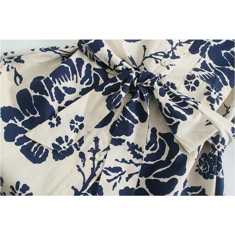 casual retro print slim belt summer dress