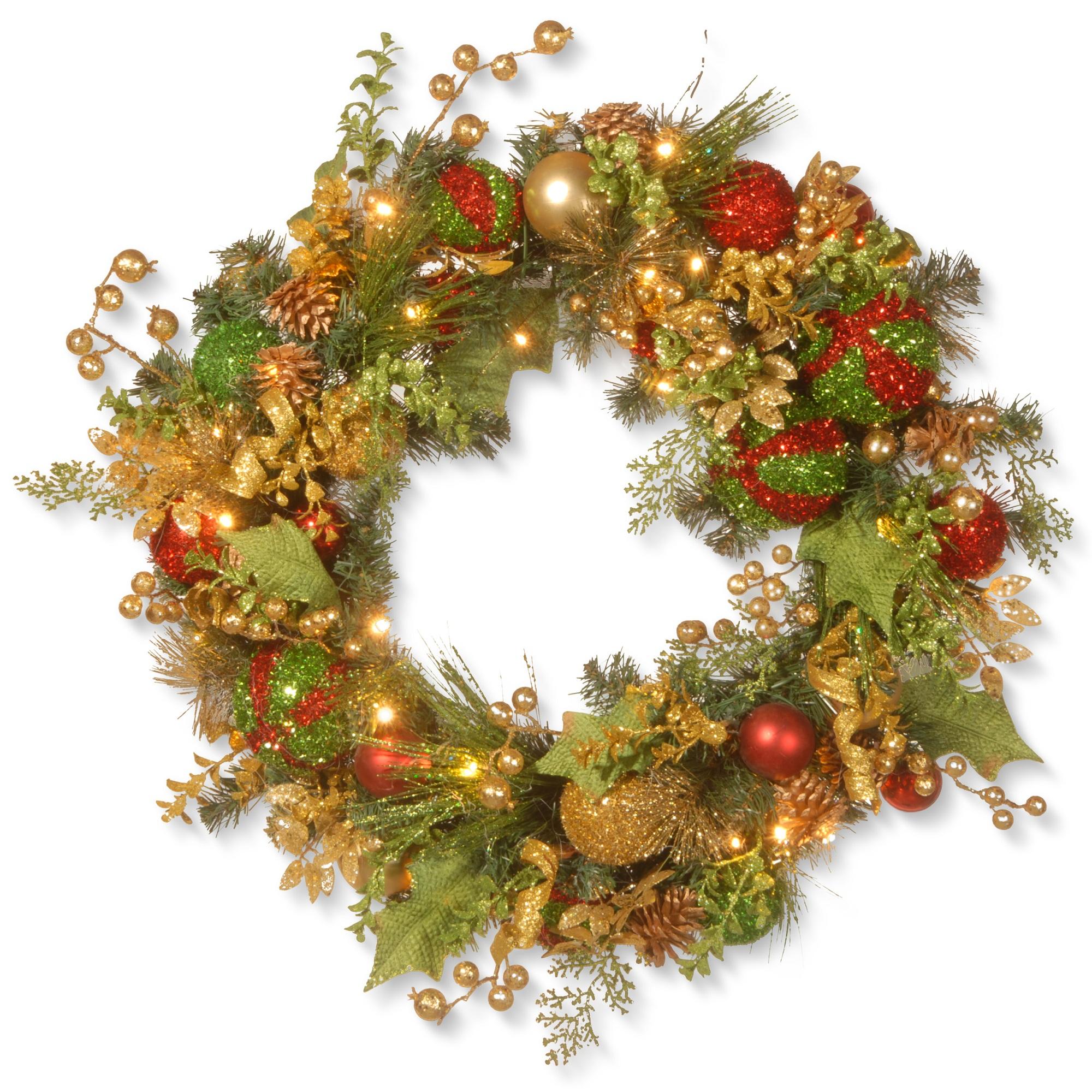 National Tree Company Resin Decorated Pine Prelit Wreath, (Multi-color)