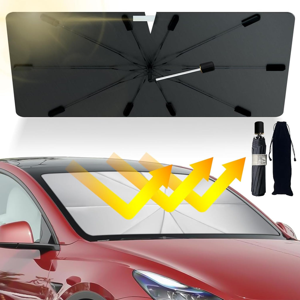 Car Windshield Sun Shade Umbrella, Upgraded Windshield Sunshades with 360° Rotation Bendable Handle, Foldable Automotive Windshield Shades, Full Cover Sun Shade for Most Vehicles