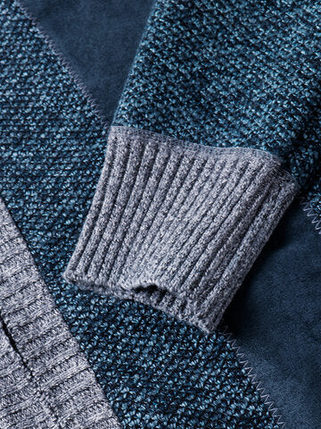 mens contrast stitching stand collar zipper front knitted casual cardigans