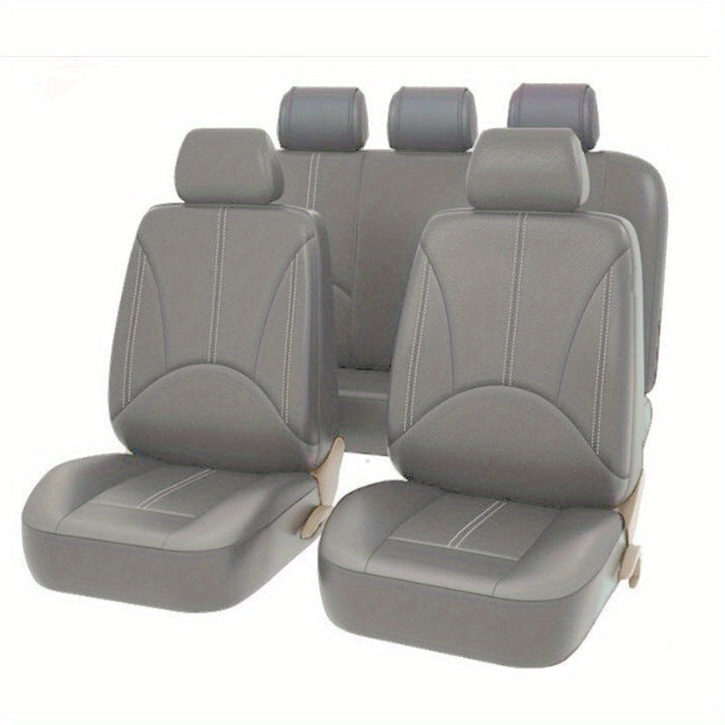 5 Seats PVC Quilted Leather Car Seat Covers, Breathable Faux Leather Auto Front Rear Seat Cushion Covers, Vehicle Seat Protectors Universal For Cars