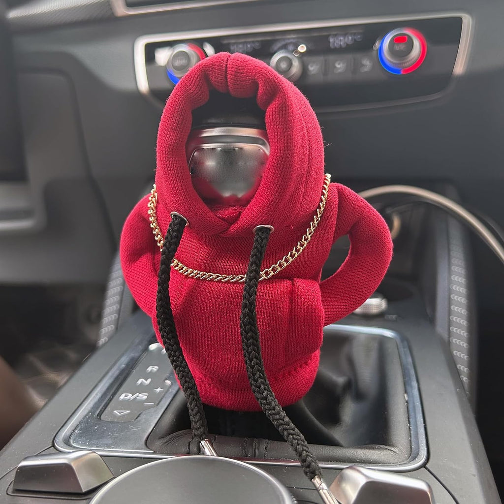 Yajeea Car Shift Knob Hoodie, Funny Gear Shift Knob Shirt Sweater, Winter Warm Shift Knob Cover Sweater Shirt, Automotive Interior Novelty Accessories Decorations, Universal Fit Knob Cover Gift (Red)