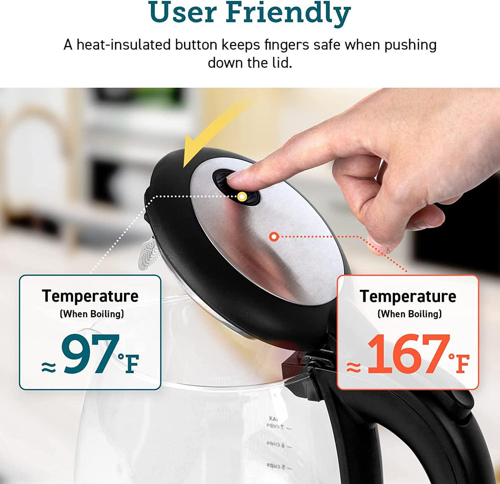 COSORI Electric Kettle with Stainless Steel Filter and Inner Lid, 1500W Wide Opening 1.7L Glass Tea Kettle &amp; Hot Water Boiler, LED Indicator Auto Shut-Off &amp; Boil-Dry Protection, BPA , Matte Black