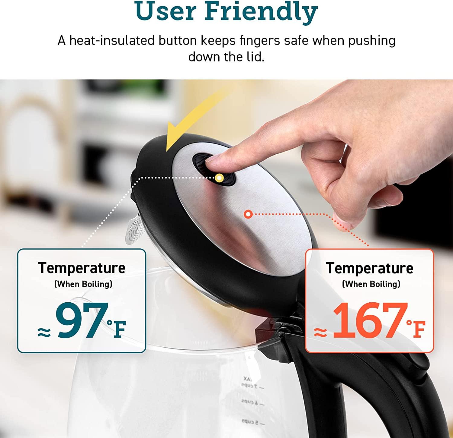 COSORI Electric Kettle with Stainless Steel Filter and Inner Lid, 1500W Wide Opening 1.7L Glass Tea Kettle &amp; Hot Water Boiler, LED Indicator Auto Shut-Off &amp; Boil-Dry Protection, BPA , Matte Black