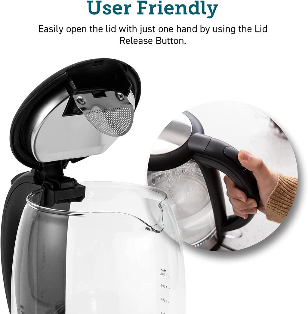 COSORI Electric Kettle with Stainless Steel Filter and Inner Lid, 1500W Wide Opening 1.7L Glass Tea Kettle &amp; Hot Water Boiler, LED Indicator Auto Shut-Off &amp; Boil-Dry Protection, BPA , Matte Black