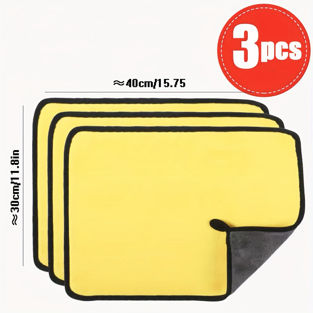 3pcs Super Absorbent Microfiber Car Wash Towels - Perfect For Interior Cleaning!