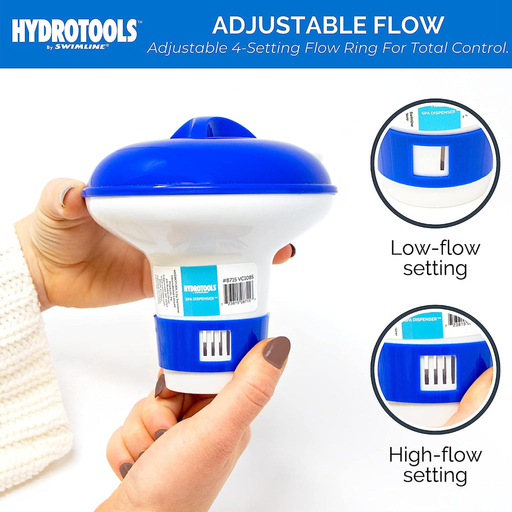 HYDROTOOLS BY SWIMLINE 8715 Mini Chemical Dispenser For Spas and Personal Pools| Compatible With Bromine &amp; Chlorine Supports 1’’ Tablets | Adjustable Control Ring For Customizable Flow Rate