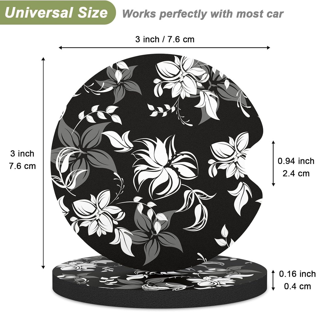 Nipichsha Car Cup Holder Coasters, Car Coasters for Cup Holders, 2 Pack Anti Slip Insert Coasters, Rubber Car Cup Mat with A Finger Notch, Cute Car Interior Accessories for Women Men(Black Flower)