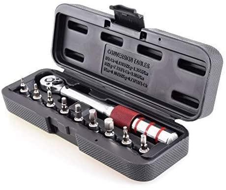 Peixiang Sturdy 1/4 Inch Dr 2-15Nm Adjustable Road Carbon Hand Bicycle Bike Tool Kit with Pro Preset Torque Wrench Hex Bit Set Drill Safety
