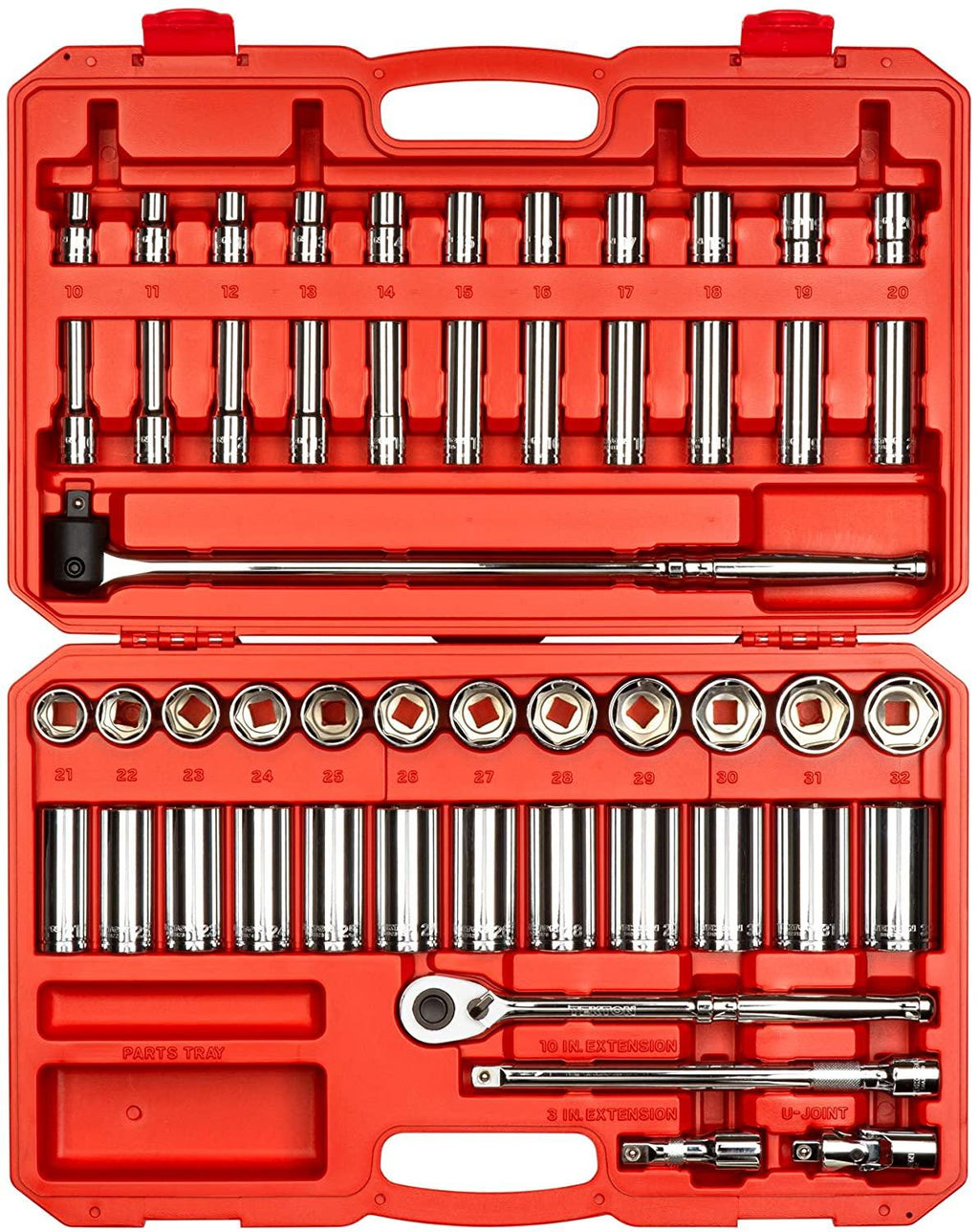 TEKTON 1/2 Inch Drive 6-Point Socket and Ratchet Set, 52-Piece (10-32 mm) | SKT25201