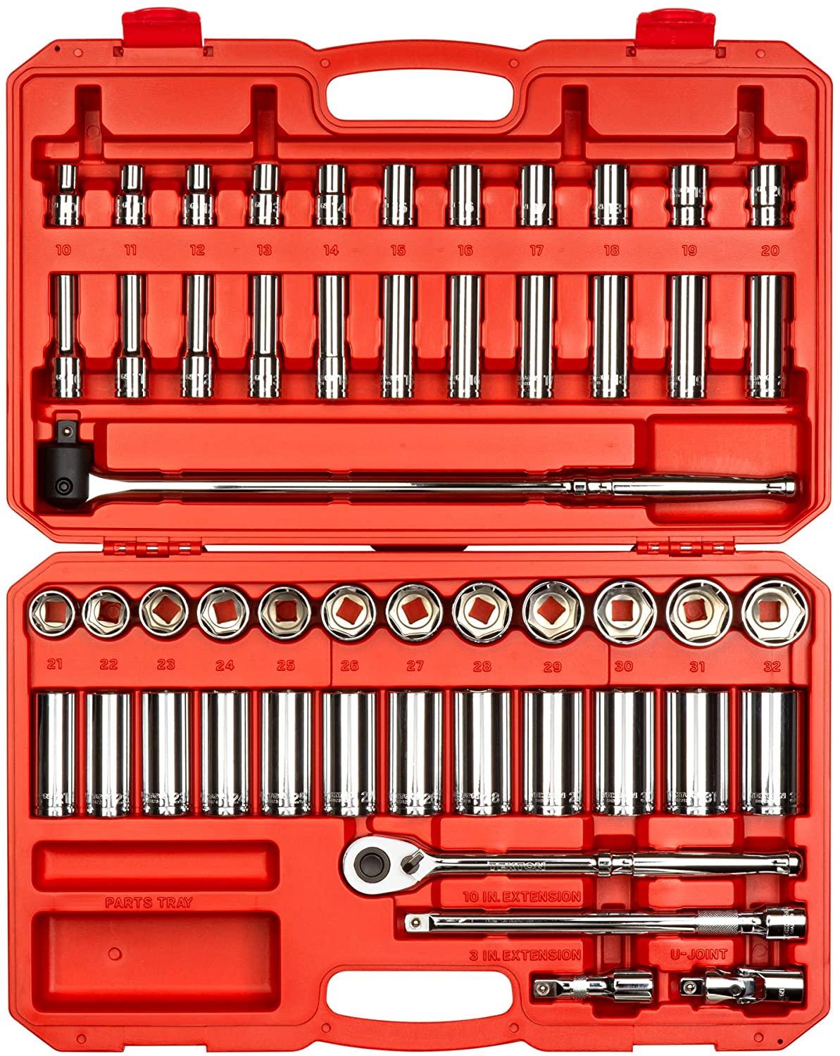 TEKTON 1/2 Inch Drive 6-Point Socket and Ratchet Set, 52-Piece (10-32 mm) | SKT25201