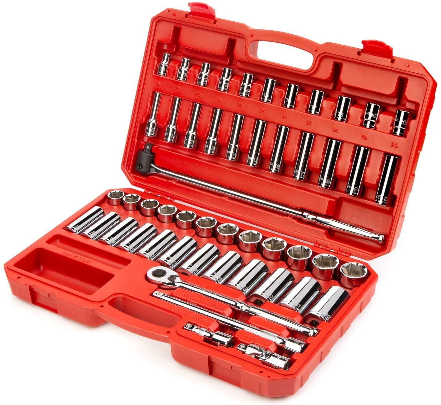 TEKTON 1/2 Inch Drive 6-Point Socket and Ratchet Set, 52-Piece (10-32 mm) | SKT25201