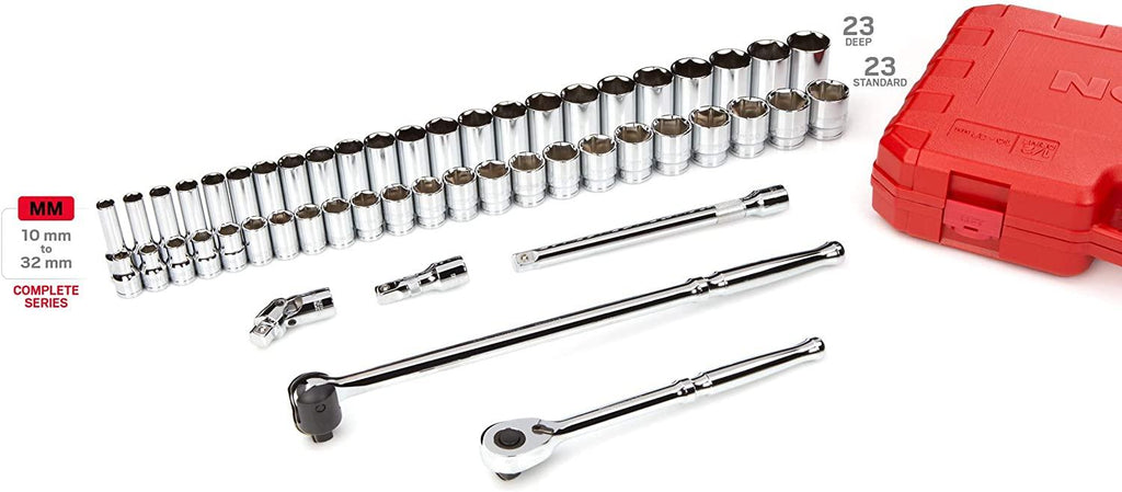 TEKTON 1/2 Inch Drive 6-Point Socket and Ratchet Set, 52-Piece (10-32 mm) | SKT25201