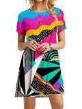 Round Neck Short Sleeve Abstract Printed Dress