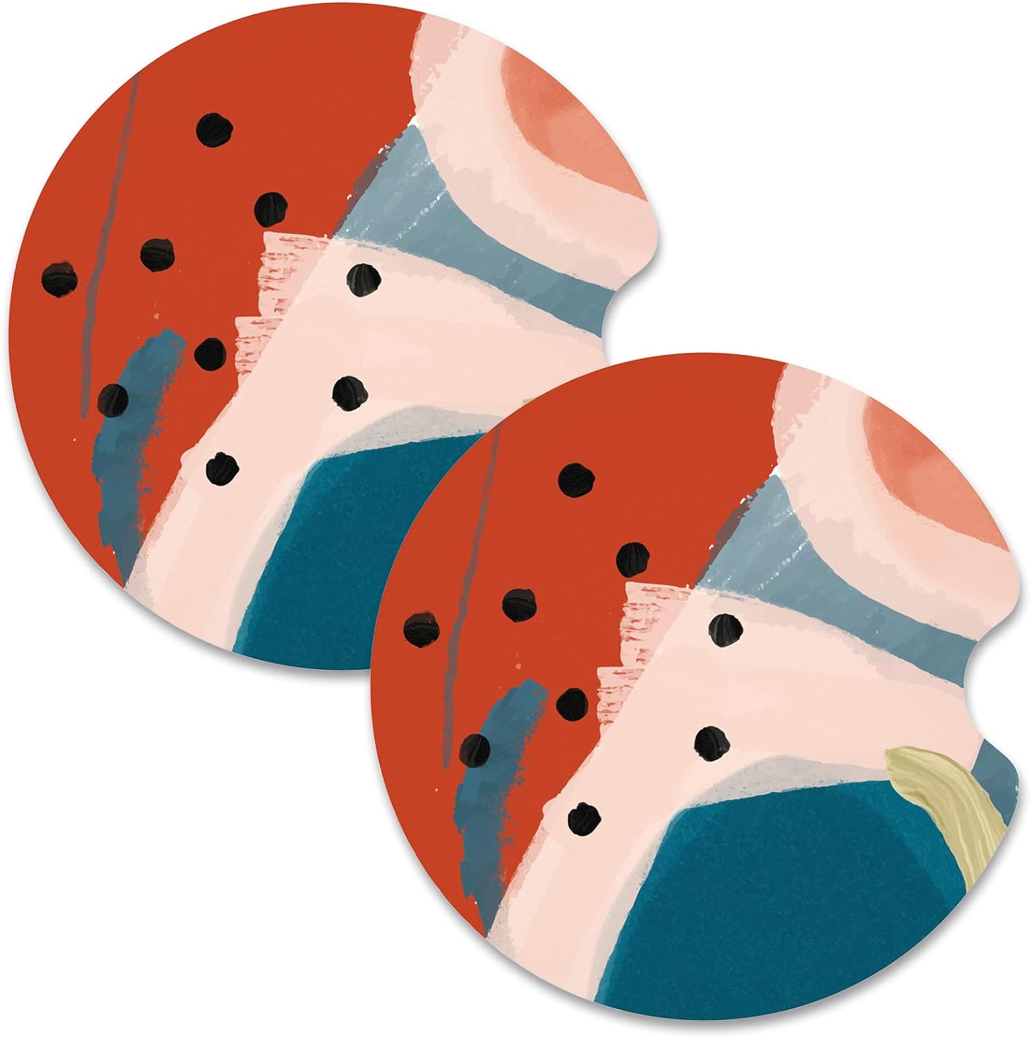 Nipichsha Car Cup Holder Coasters, Car Coasters for Cup Holders, 2 Pack Anti Slip Insert Coasters, Rubber Car Cup Mat with A Finger Notch, Cute Car Interior Accessories for Women Men (Morandi Art)