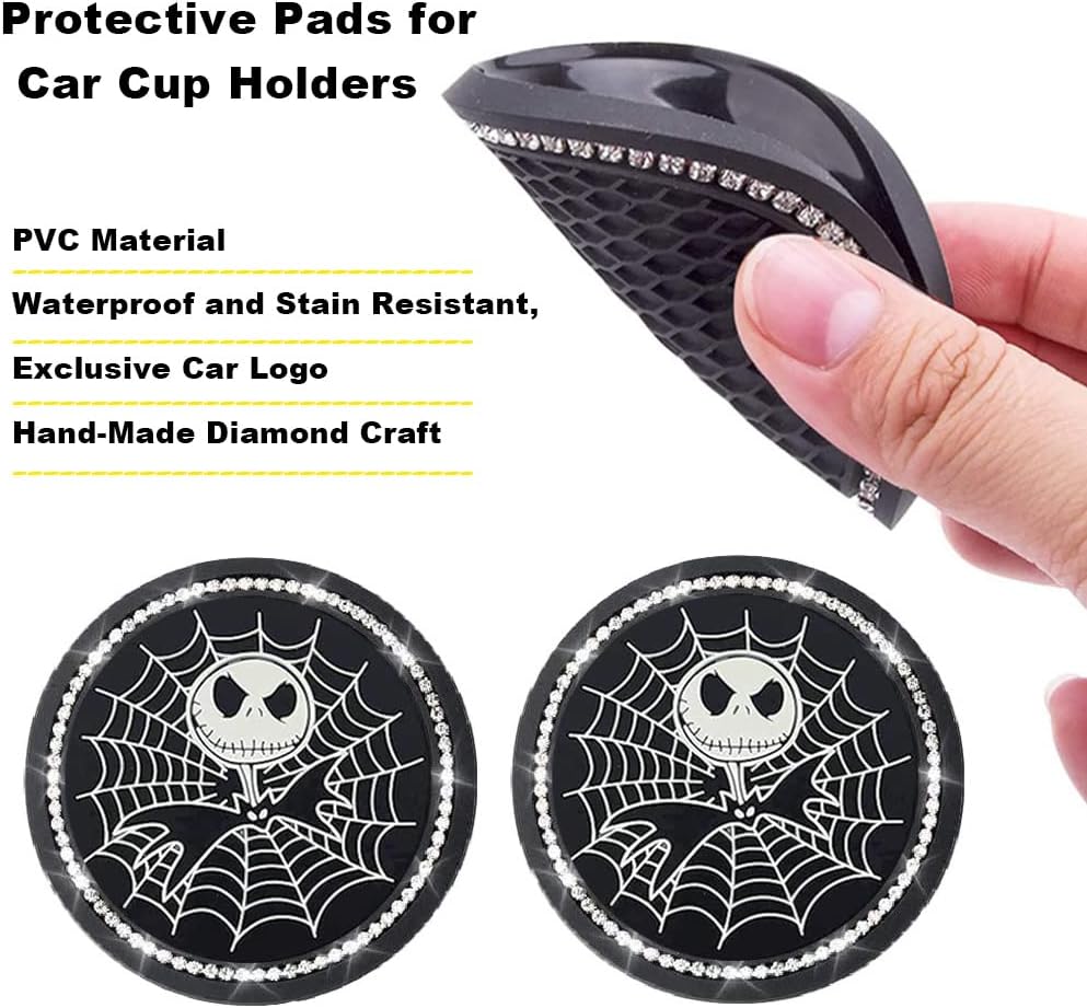 2PCS Nightmare Before Christmas Jack Skellington Car Cup Holders Coasters,Black Silicone Anti-Slip Car Coasters,2.75 Inch