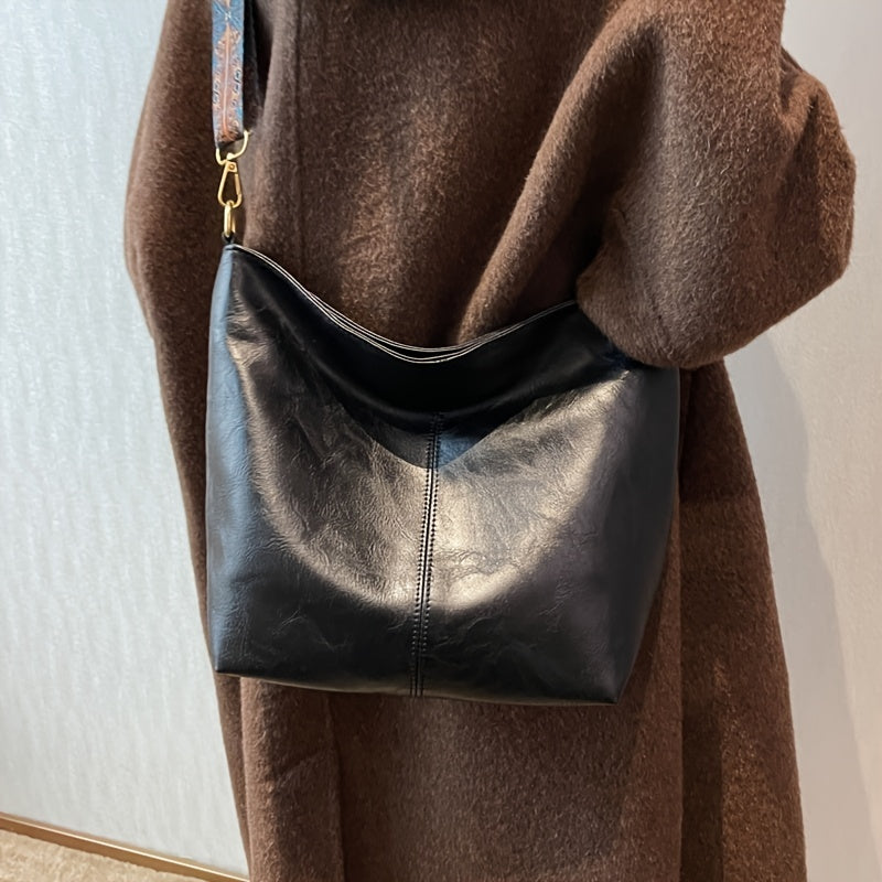 Geometric Strap Hobo Bag, LarCapacity Crossbody Bag, Women's Retro Style Shoulder Bag