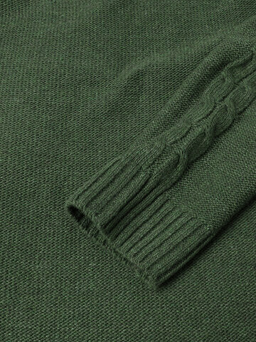 mens solid color round neck casual basic cable knit sweater with scarf