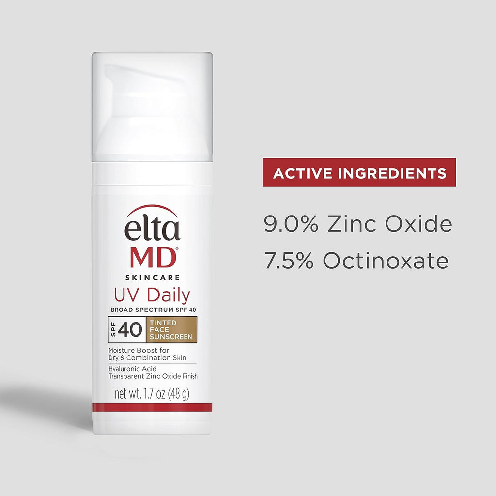 EltaMD UV Daily Tinted Sunscreen with Zinc Oxide, SPF 40 Face Sunscreen Moisturizer, Helps Hydrate Skin and Decrease Wrinkles, Lightweight Face Sunscreen, Absorbs Into Skin Quickly, 1.7 oz Pump