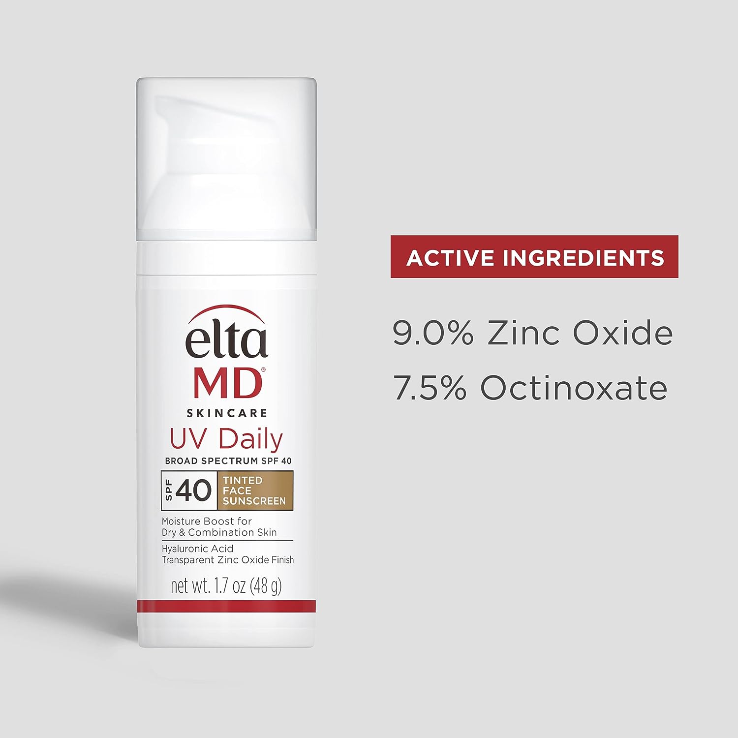 EltaMD UV Daily Tinted Sunscreen with Zinc Oxide, SPF 40 Face Sunscreen Moisturizer, Helps Hydrate Skin and Decrease Wrinkles, Lightweight Face Sunscreen, Absorbs Into Skin Quickly, 1.7 oz Pump