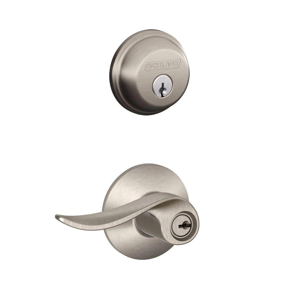 Satin Nickel Single Cylinder Deadbolt with Sacramento Entry Door Lever Combo Pack
