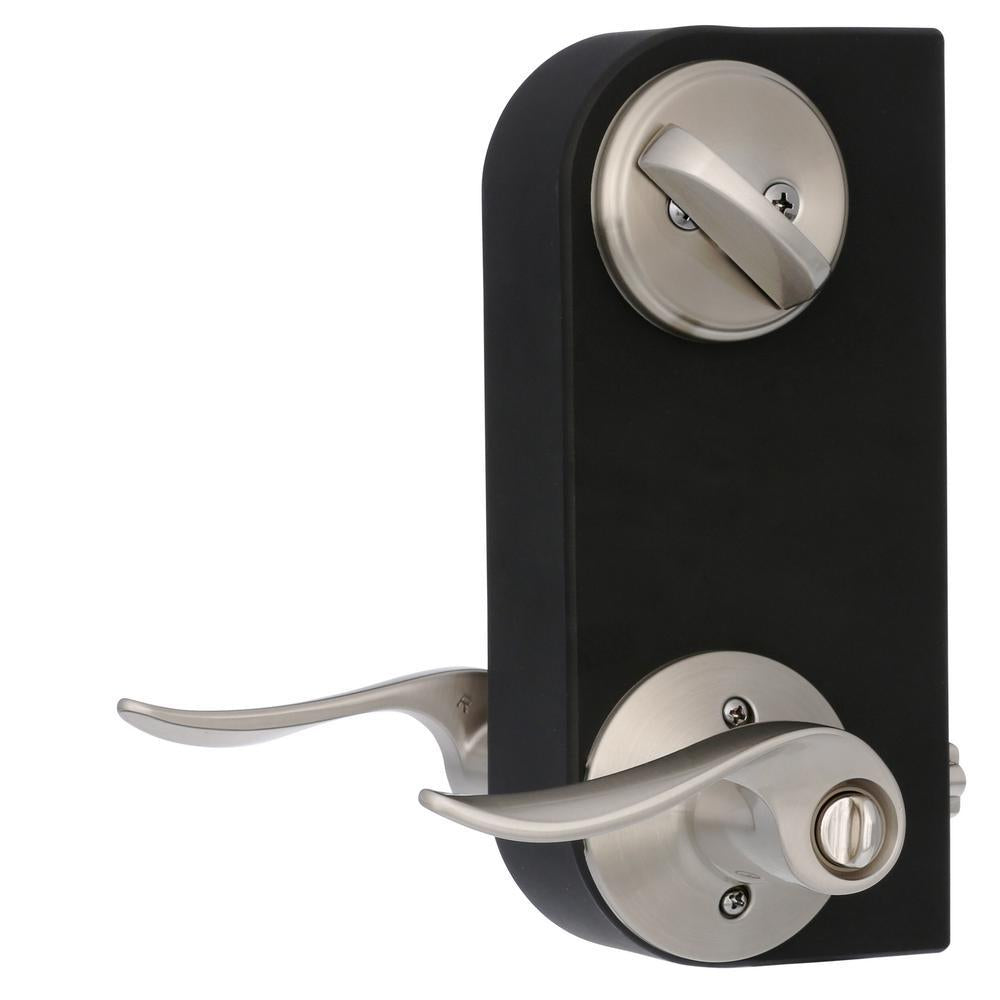 Satin Nickel Single Cylinder Deadbolt with Sacramento Entry Door Lever Combo Pack