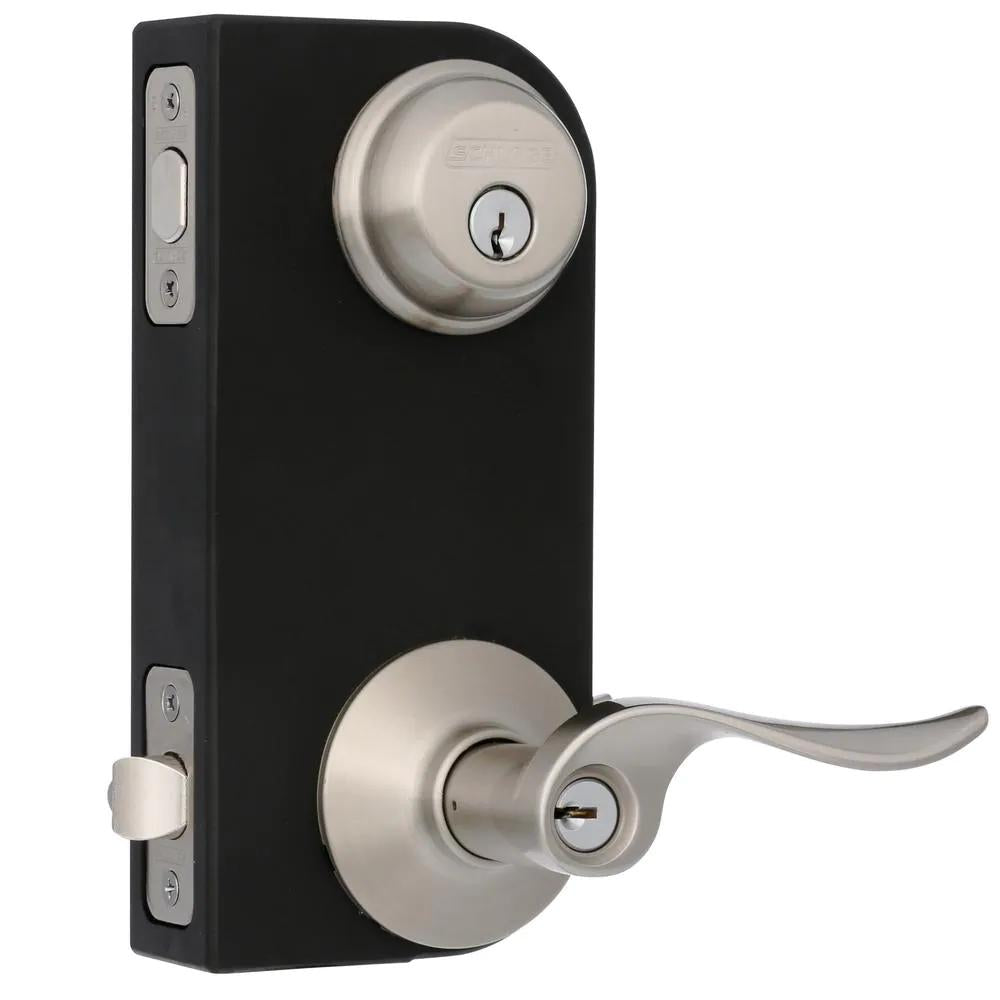 Satin Nickel Single Cylinder Deadbolt with Sacramento Entry Door Lever Combo Pack