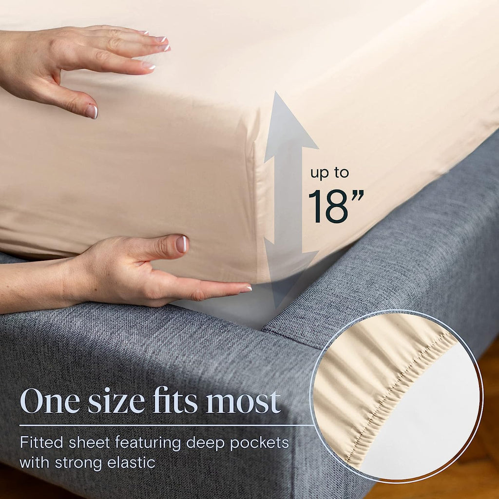 LuxClub Twin Sheets Set - Soft Kids Twin Bed Sheets for Boys and Girls, 4 PC Deep Pockets 18" Eco Friendly Wrinkle Free Fitted Sheets Machine Washable Hotel Bedding Silky Soft- Cream Twin