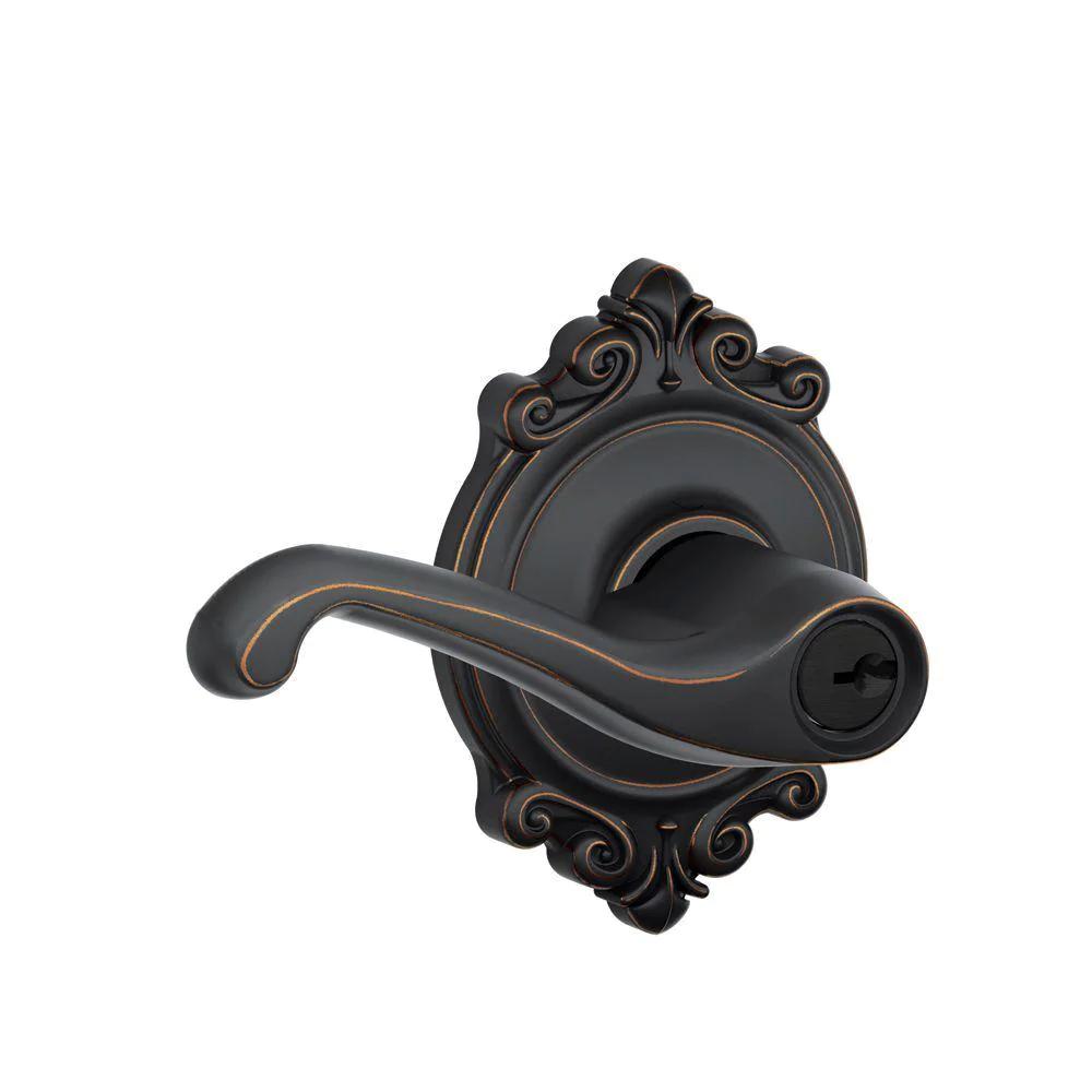 Flair Aged Bronze Keyed Entry Door Lever with Brookshire Trim