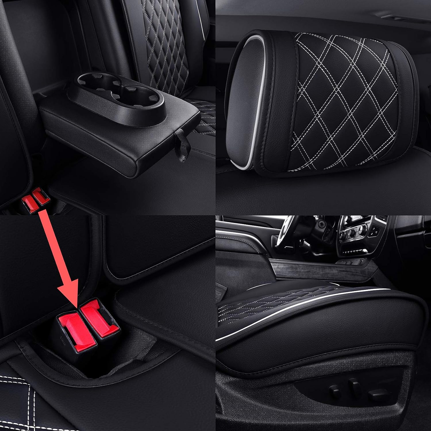 Aierxuan Seat Covers for Cars Pickup 2007-2024 GMC Sierra Chevy Chevrolet Silverado 1500 2500HD 3500HD Trail Boss Z71 Crew Double Extended Cab Waterproof Leather (Full Set, Black-White)