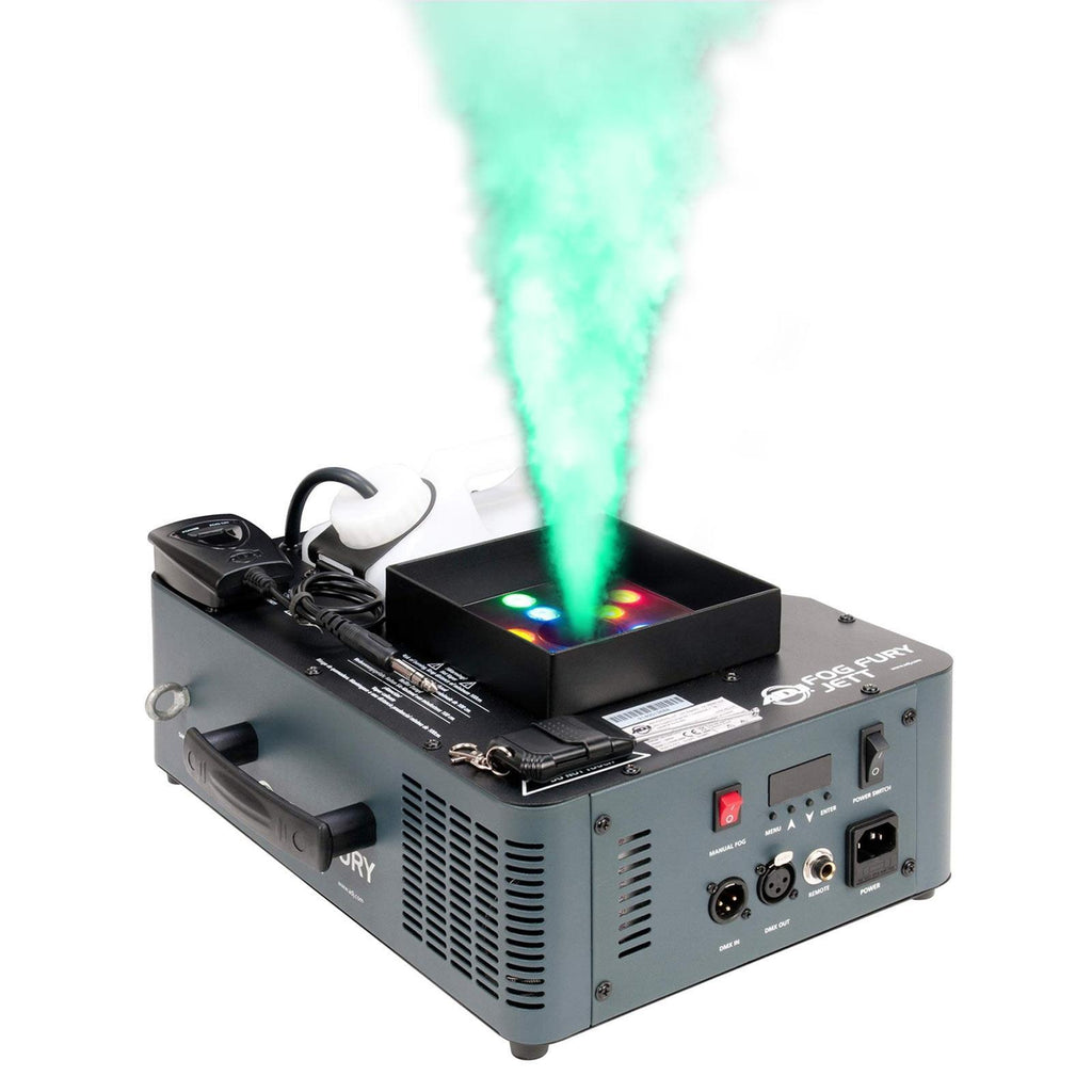 American DJ Fog Fury Jett High Velocity RGBA LED Vertical Fog Machine with Variety Fog Juice Package