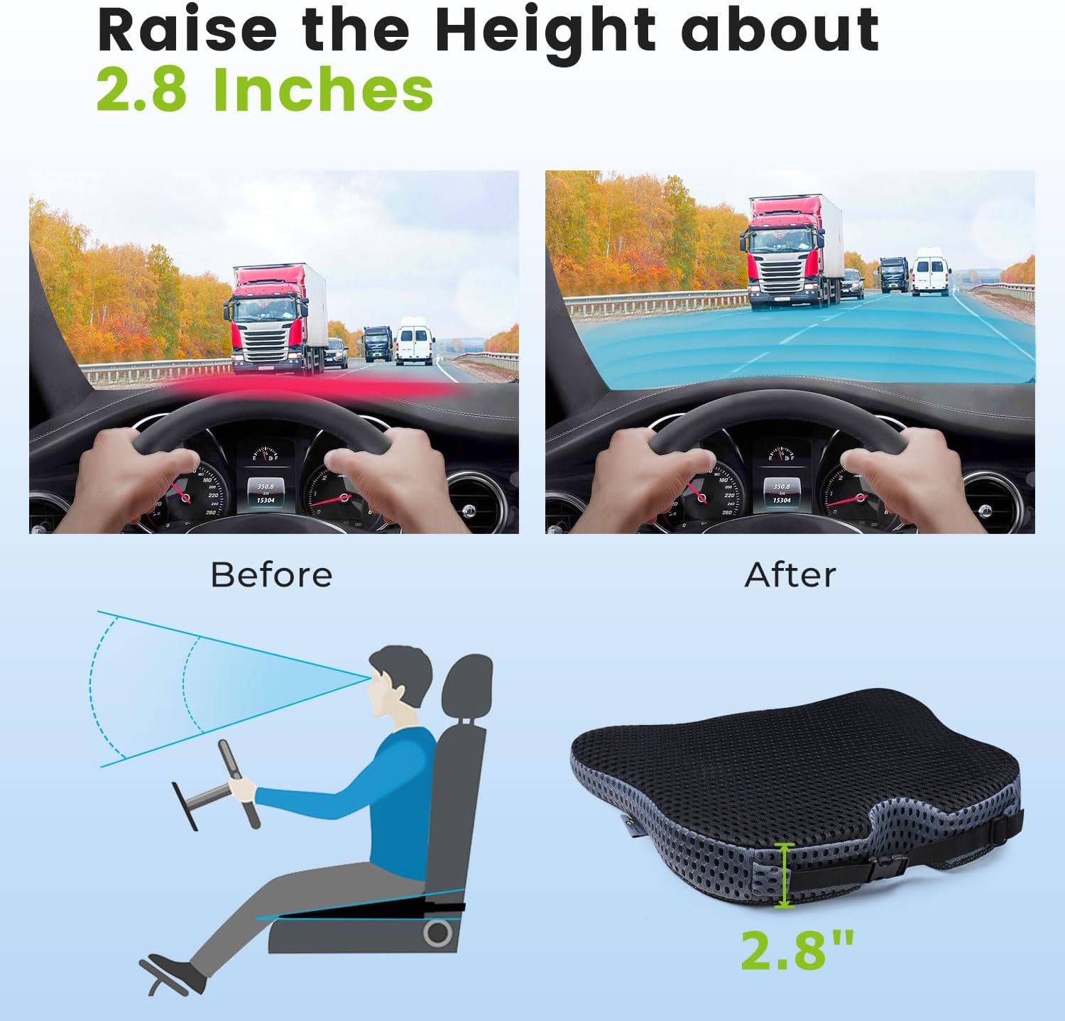 Dreamer Car Wedge Seat Cushion for Car Seat Driver/Passenger- Car Seat Cushions for Driving Improve Vision/Posture - Memory Foam Car Seat Cushion for Hip Pain (Mesh Cover,Black)
