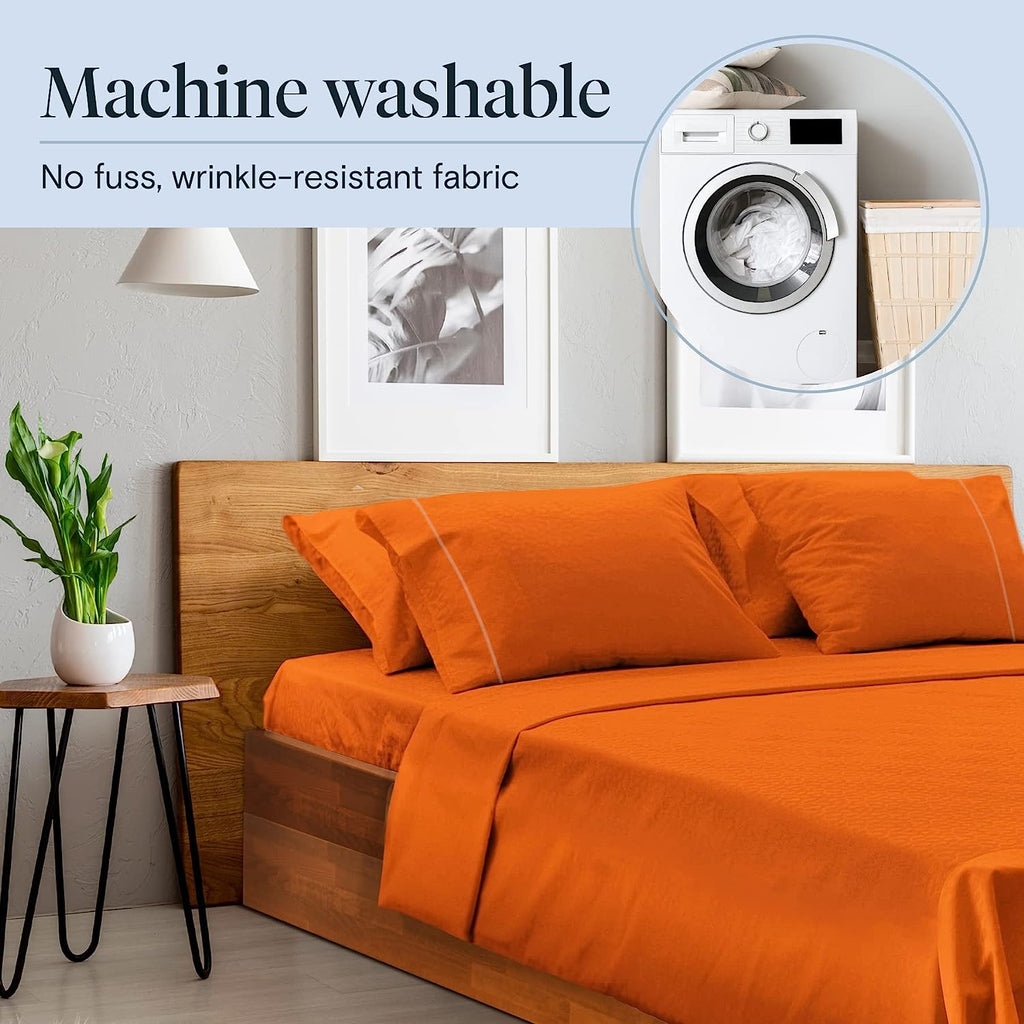 LuxClub 6 PC Full Size Sheet Set Bamboo Sheets Deep Pockets 18" Eco Friendly Wrinkle Free Cooling Sheets Machine Washable Hotel Bedding Silky Soft - Autumn Orange Full