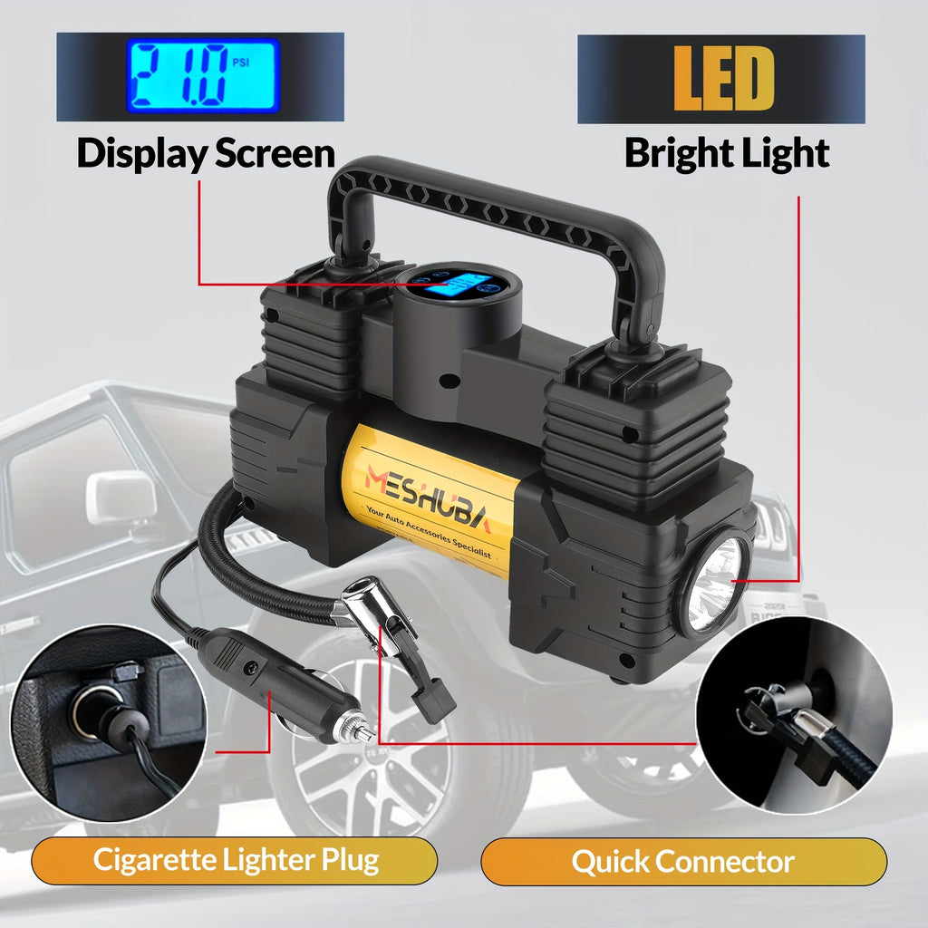 MESHUBA Tire Inflator 12V Portable Air Compressor, 150PSI Air Pump For Car Tires With Digital Pressure GauFor Car Bike Motor Ball, Yellow