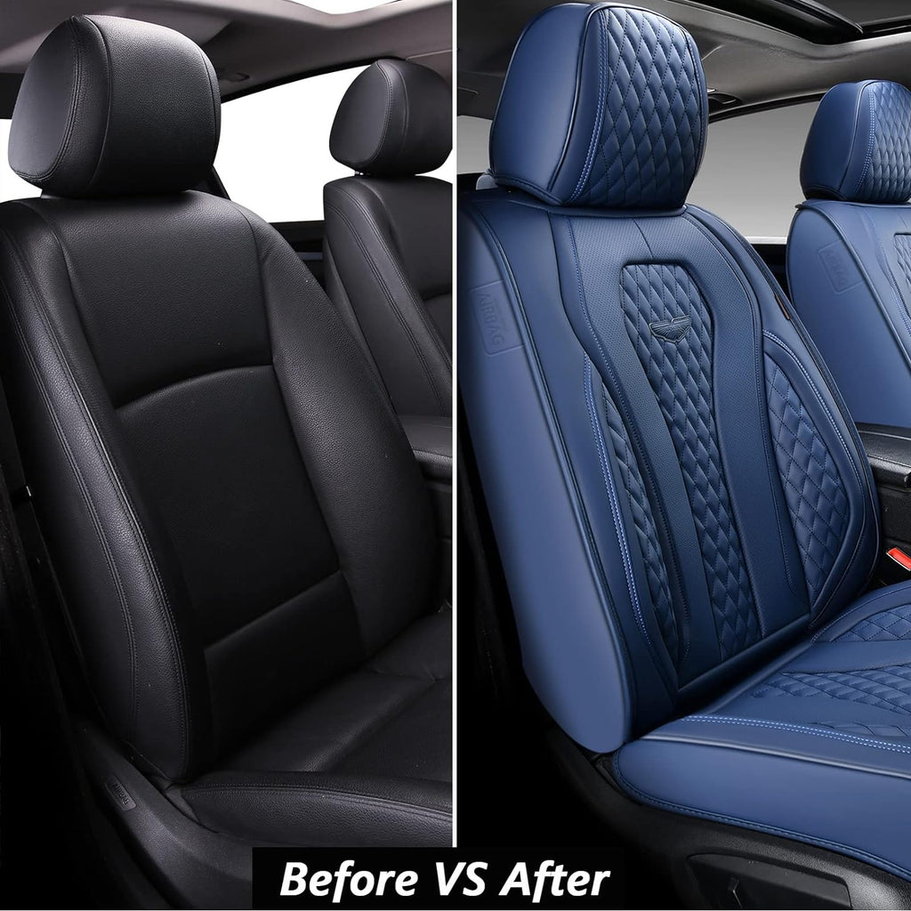 Coverado Leather Seat Covers Front, 2-Pack Universal Seat Covers for Cars, Waterproof Luxury Leatherette Car Seat Cushions, Auto Car Seats Protectors, Driver Seat Covers Fit for Most Vehicles Blue
