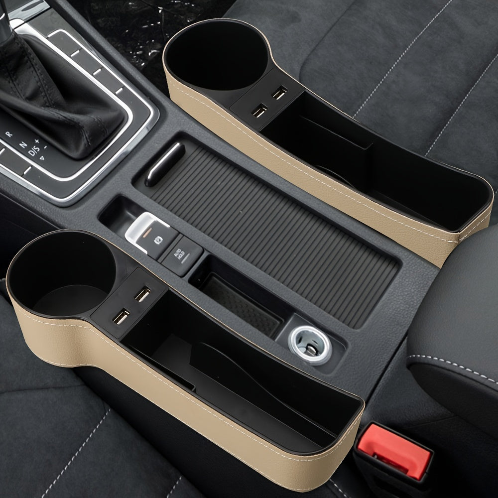 1PC Car StoraBox, Car Seat Gap Organizer Car Seat Clip Slot StoraBox Dual USB Charger Multifunctional Water Cup Holder StoraBox
