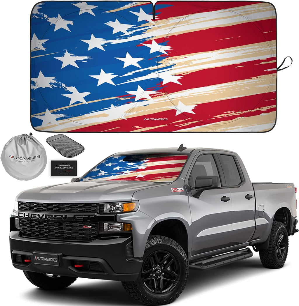 Autoamerics 1-Piece Windshield Sun Shade USA Art Flag - 1 American  - Foldable Car Front Window Sunshade for Most Sedans SUV Truck - Blocks Max UV Rays and Keeps Your Vehicle Cool - Large