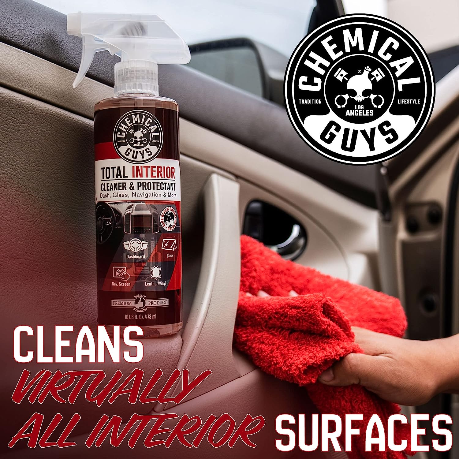 Chemical Guys SPI22516 Total Interior Cleaner &amp; Protectant (Safe on Dash, Leather, Vinyl, Plastics, Trim, Glass, Fabric &amp; More), 16 fl oz (Black Cherry Scent)