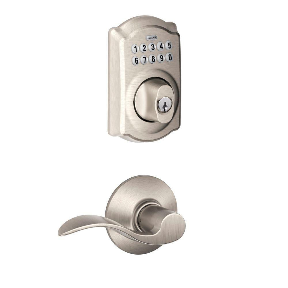 Camelot Satin Nickel Electronic Door Lock Deadbolt with Accent Door Lever